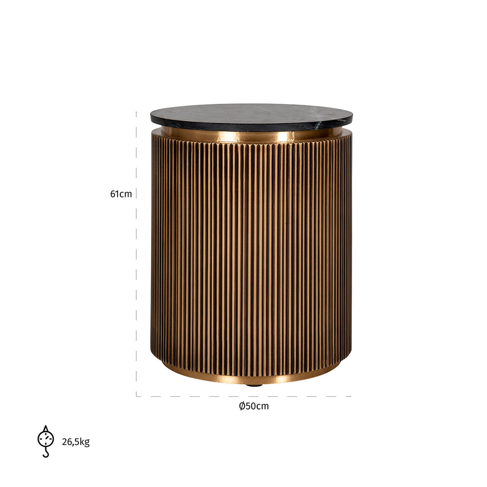 Măsuță auxiliară Ironville, auriu, Ø 50 cm – desen tehnic cu dimensiuni