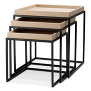Măsuță auxiliară Léonard, piele ecologică maro deschis, set de 3