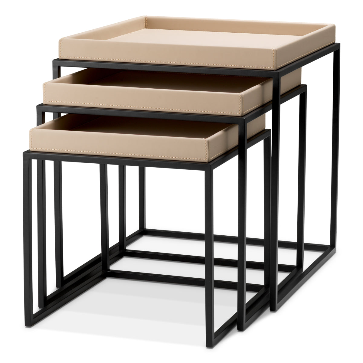 Măsuță auxiliară Léonard, piele ecologică maro deschis, set de 3