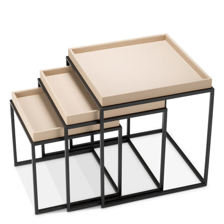 Măsuță auxiliară Léonard, piele ecologică maro deschis, set de 3