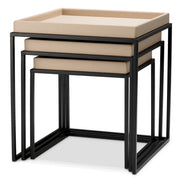 Măsuță auxiliară Léonard, piele ecologică maro deschis, set de 3