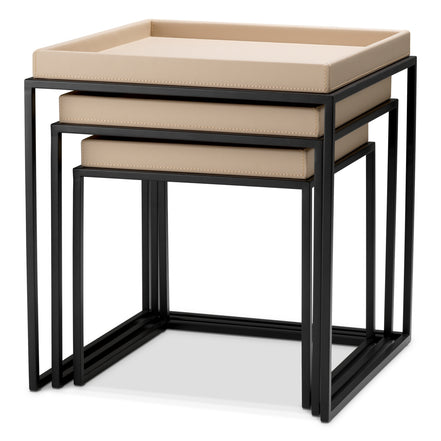 Măsuță auxiliară Léonard, piele ecologică maro deschis, set de 3