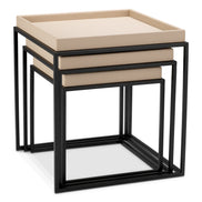 Măsuță auxiliară Léonard, piele ecologică maro deschis, set de 3