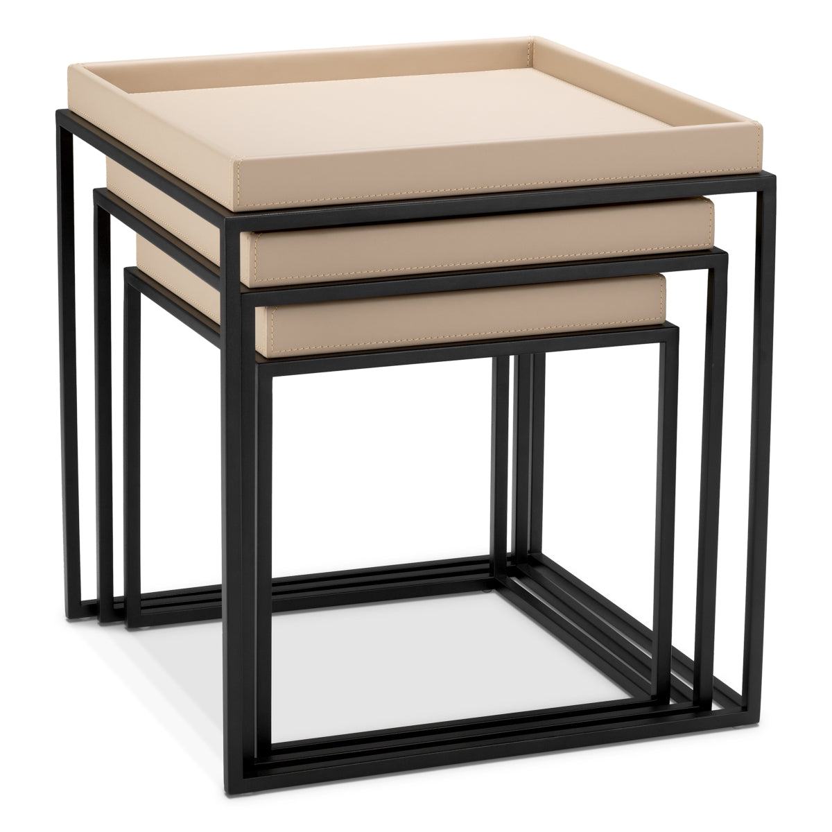 Măsuță auxiliară Léonard, piele ecologică maro deschis, set de 3
