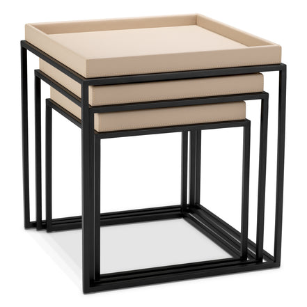 Măsuță auxiliară Léonard, piele ecologică maro deschis, set de 3