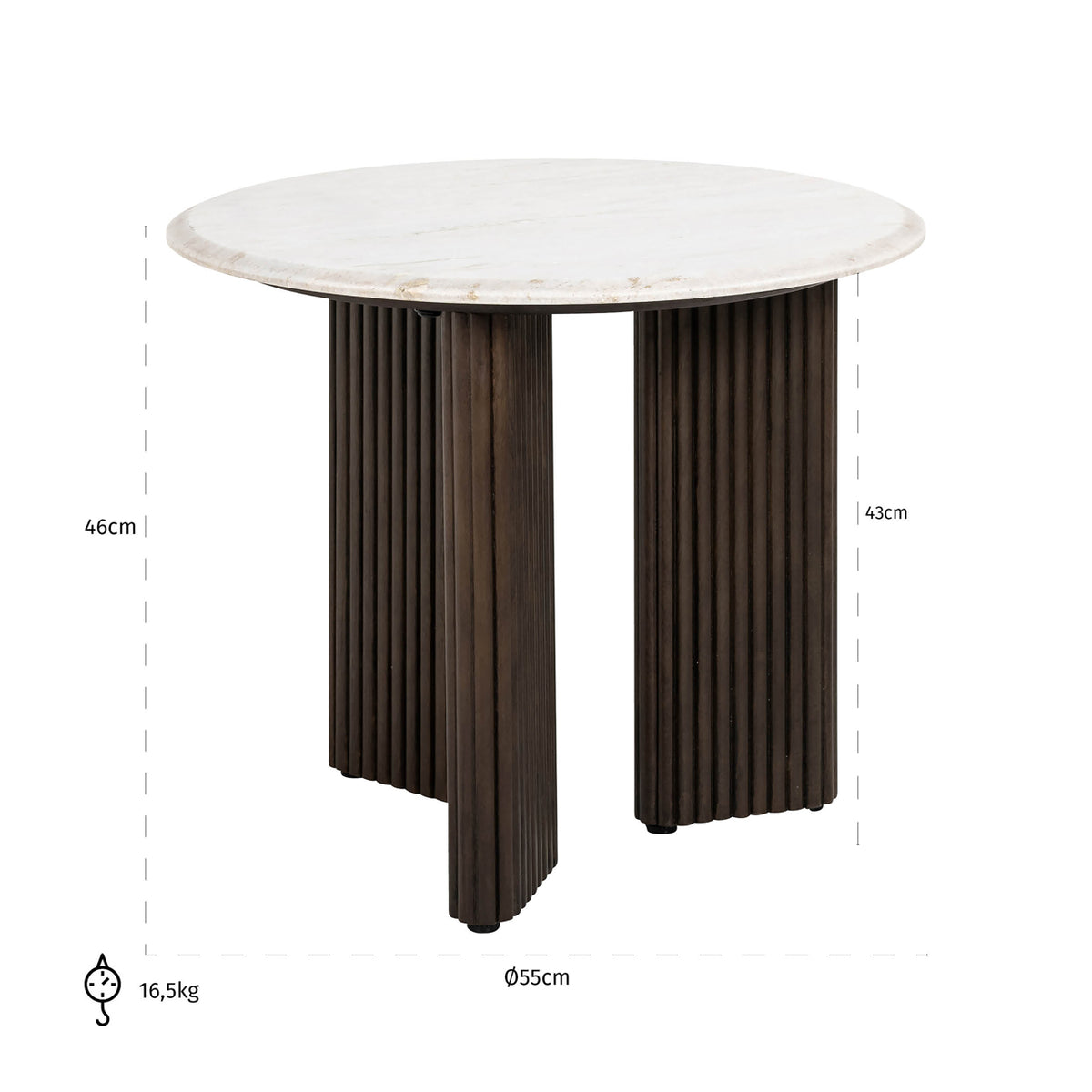Măsuță auxiliară Mayfield, maro, Ø 55 cm – desen tehnic cu dimensiuni