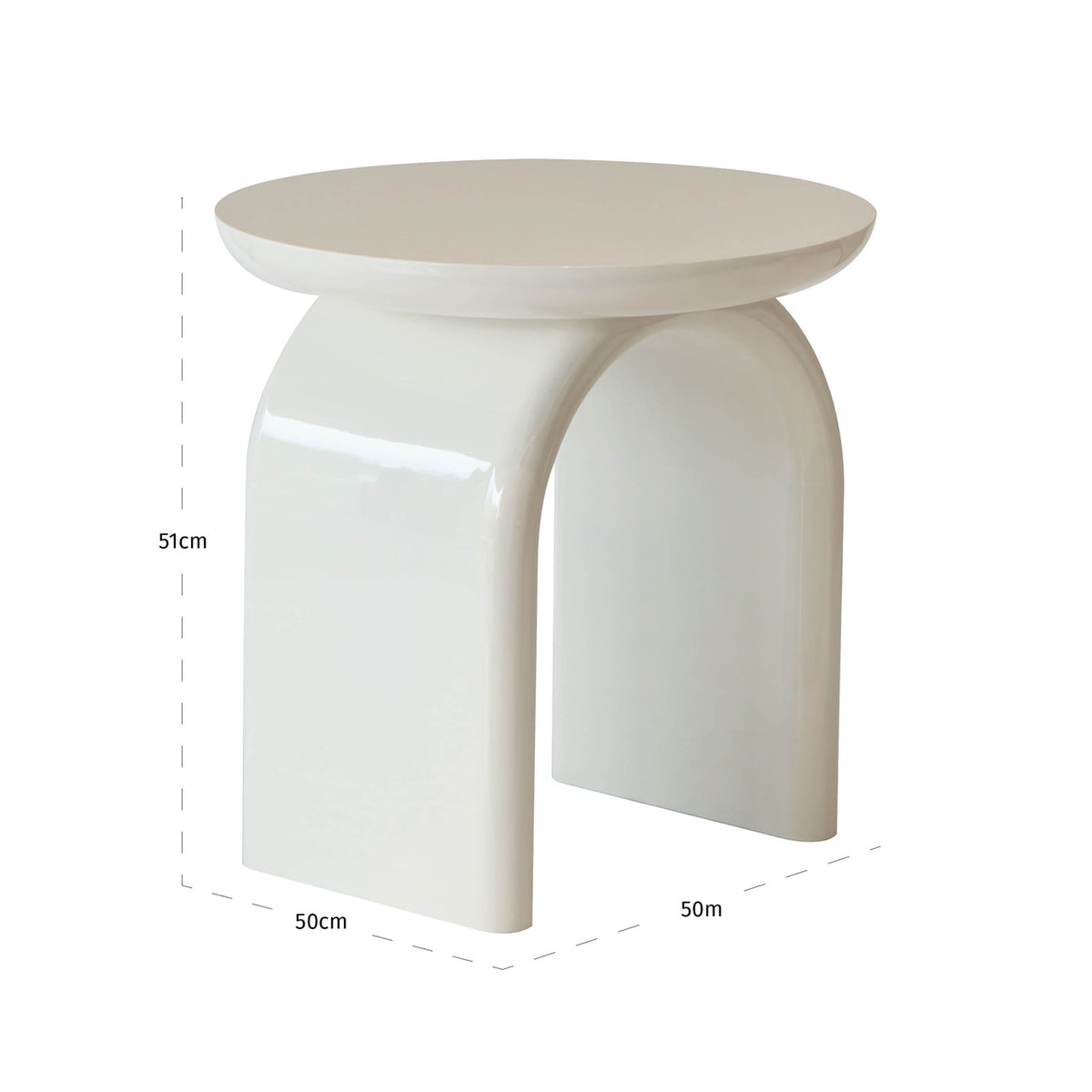 Măsuță auxiliară Merrick, coconut milk – desen tehnic cu dimensiuni
