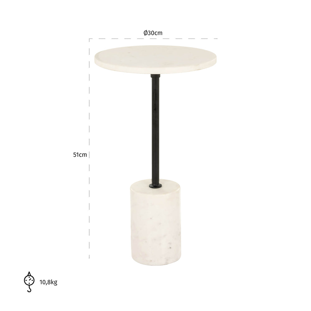 Măsuță auxiliară Misty, negru/alb, Ø 30 cm – desen tehnic cu dimensiuni