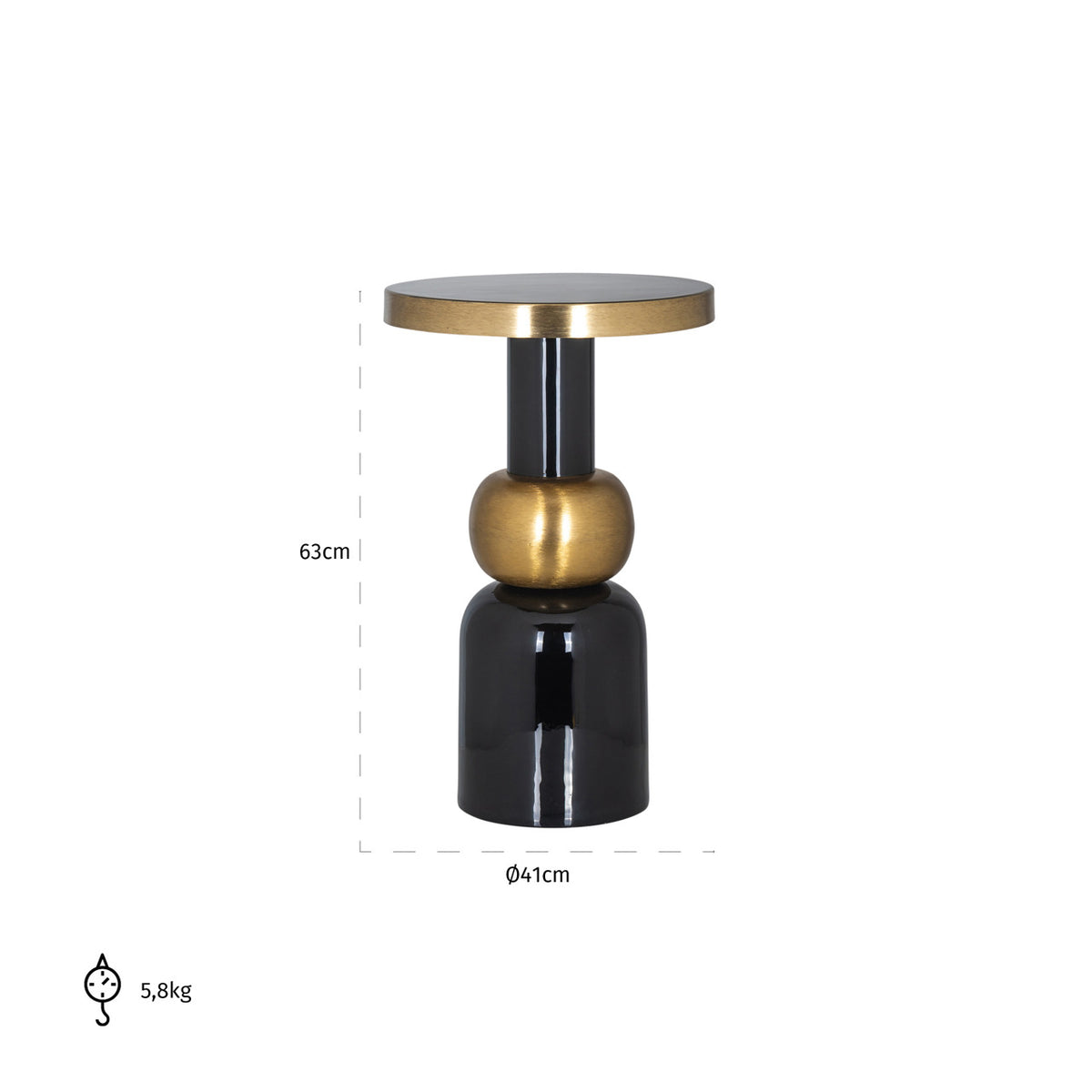 Măsuță auxiliară Mose, negru, Ø 41 cm – desen tehnic cu dimensiuni