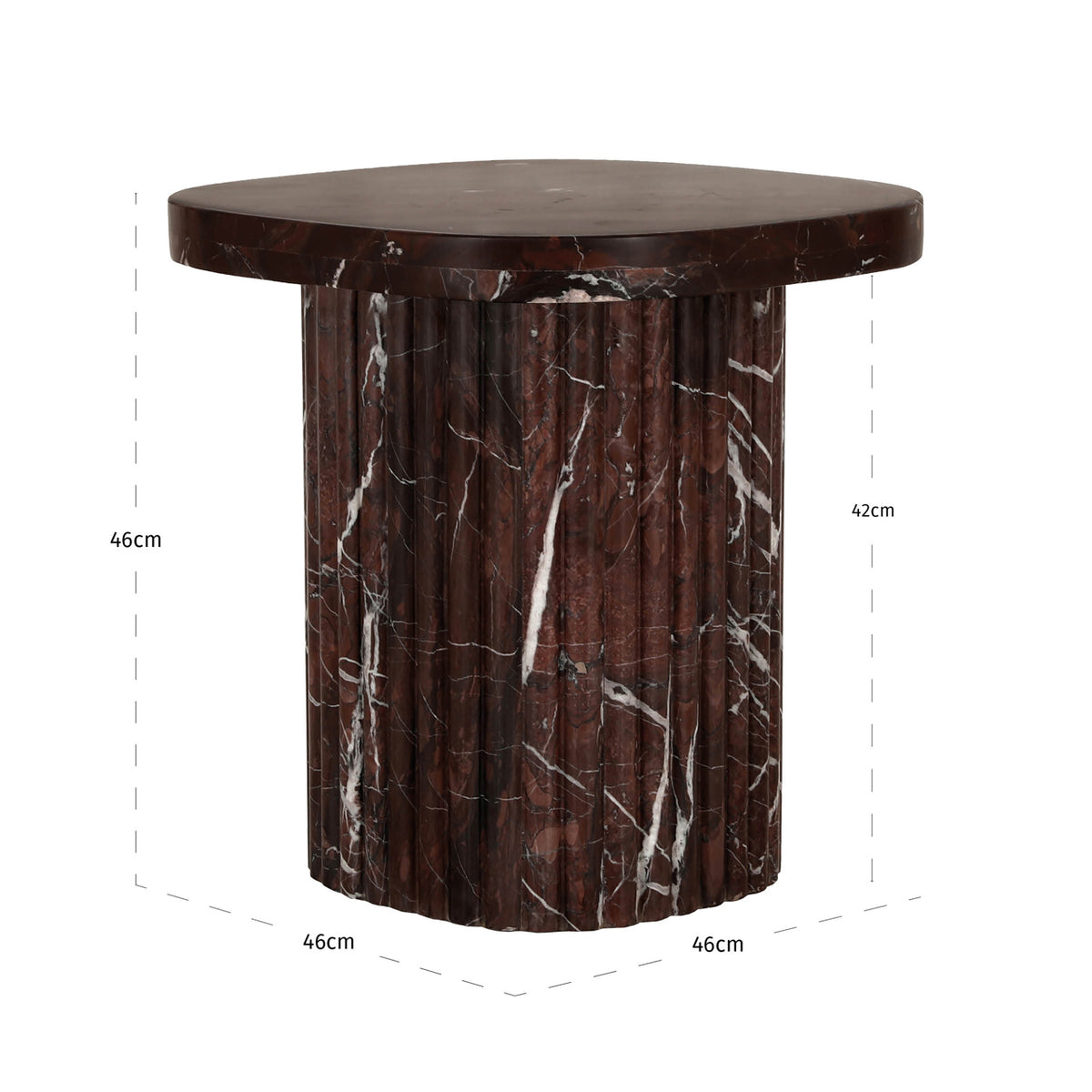 Măsuță auxiliară Orchid, burgund – desen tehnic cu dimensiuni
