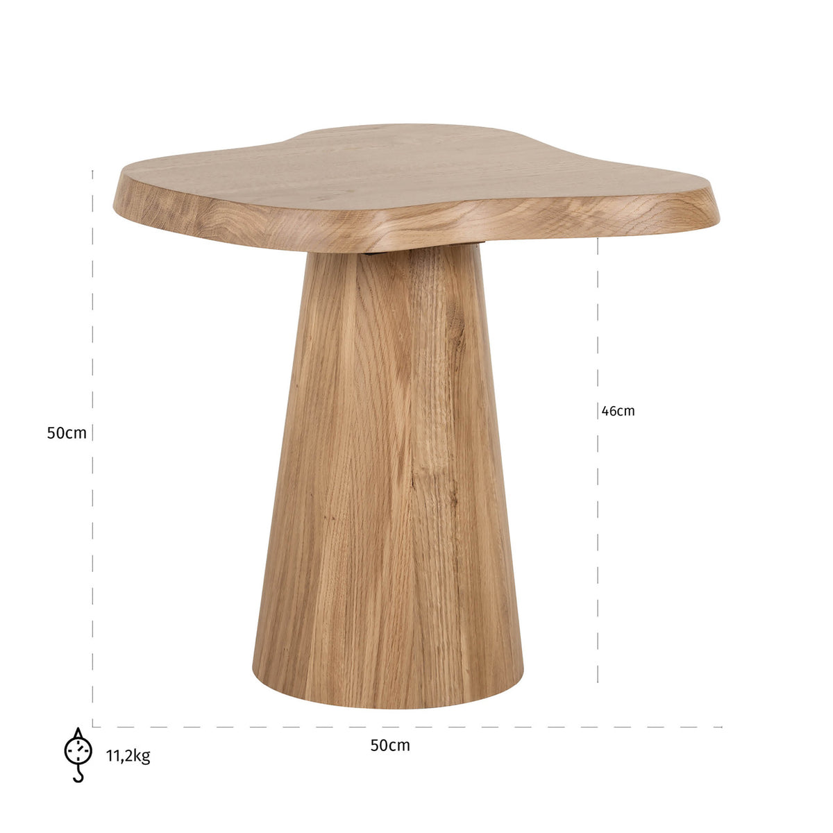 Măsuță auxiliară Riva, stejar natural – desen tehnic cu dimensiuni
