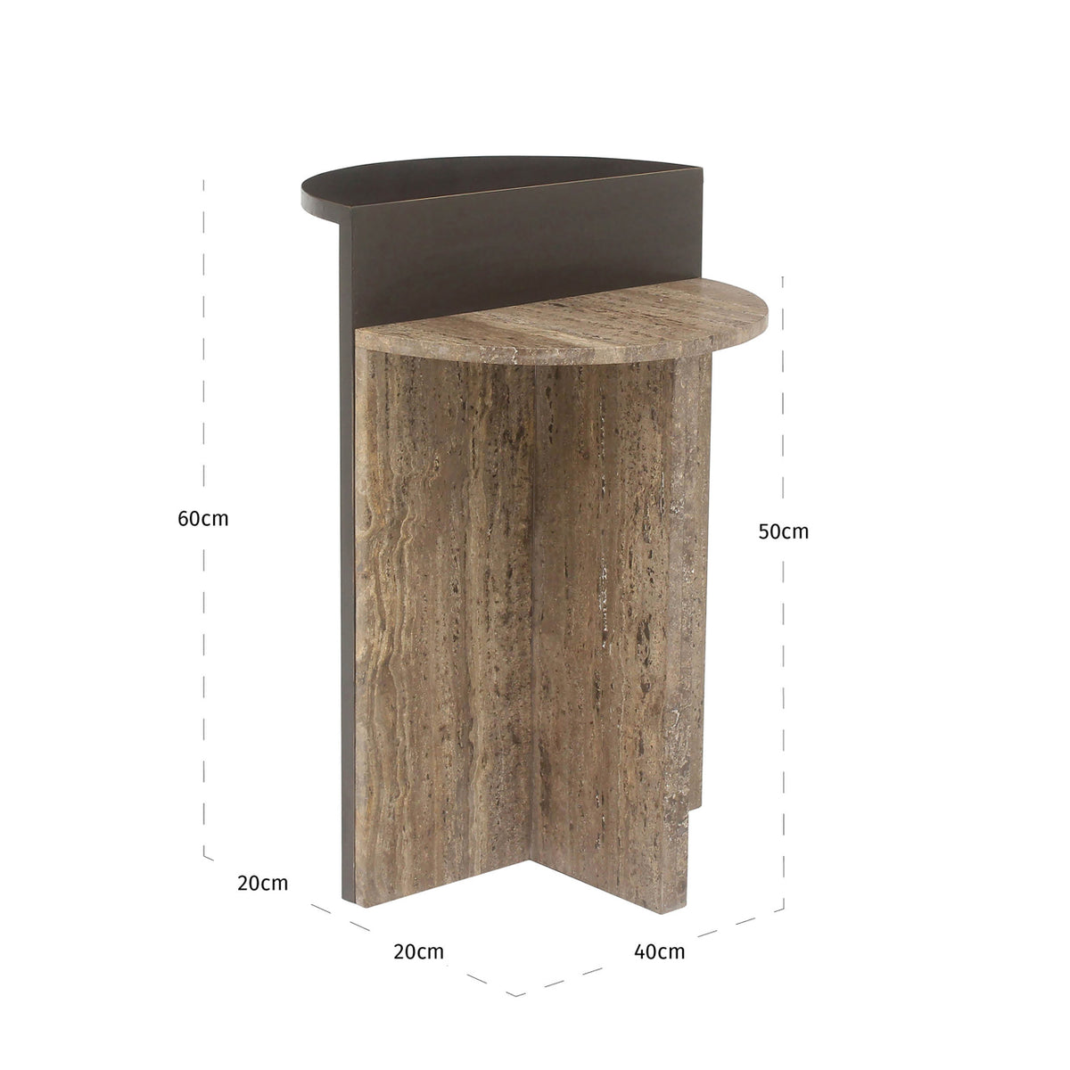 Măsuță auxiliară Russo, ash brown, L. 40 x l. 40 x Î. 60 cm – desen tehnic cu dimensiuni