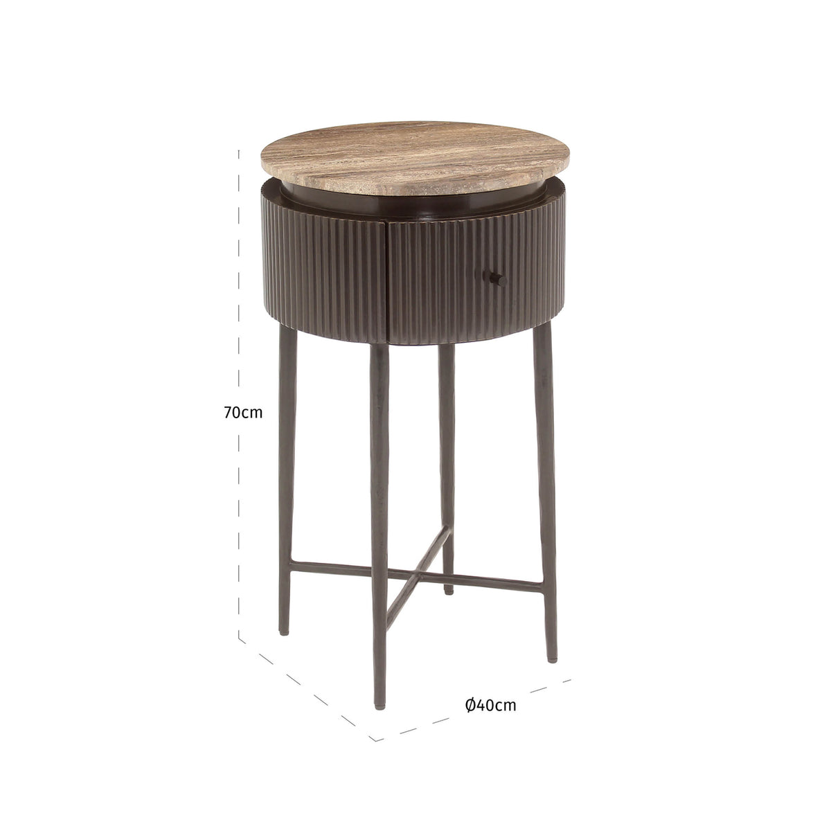 Măsuță auxiliară Russo, ash brown, L. 40 x l. 40 x Î. 70 cm – desen tehnic cu dimensiuni