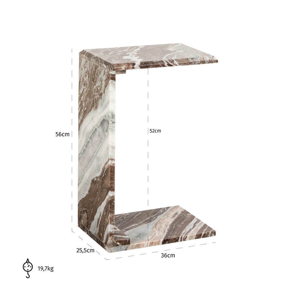 Măsuță auxiliară Tovek, bej blush – desen tehnic cu dimensiuni
