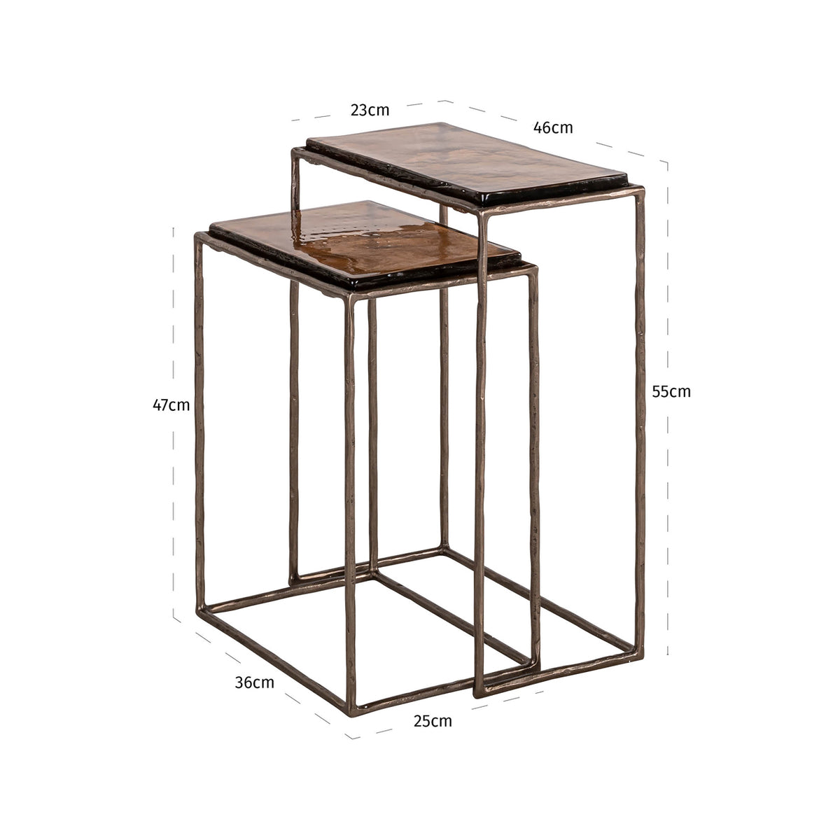 Măsuță auxiliară Villano, bronz (set de 2) – desen tehnic cu dimensiuni