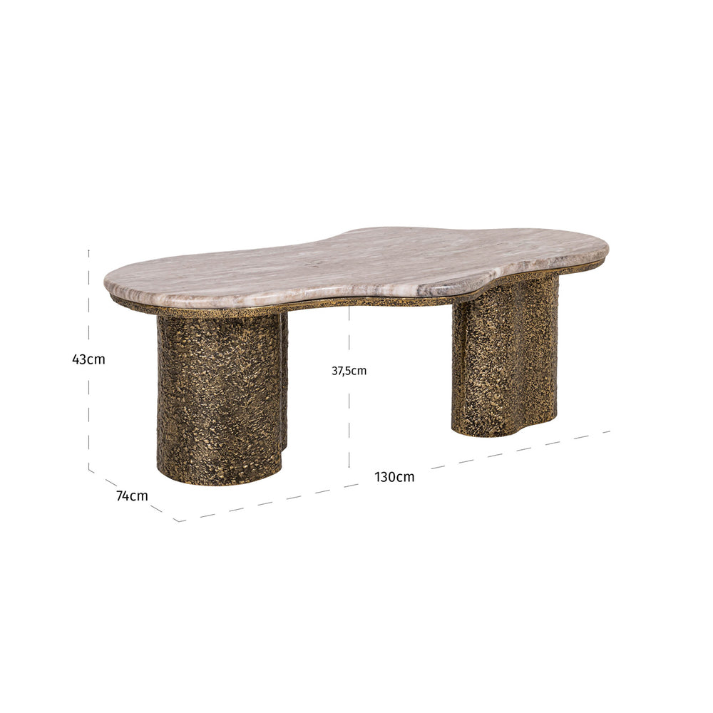 Măsuță de cafea Abandos, alamă antichizată – desen tehnic cu dimensiuni