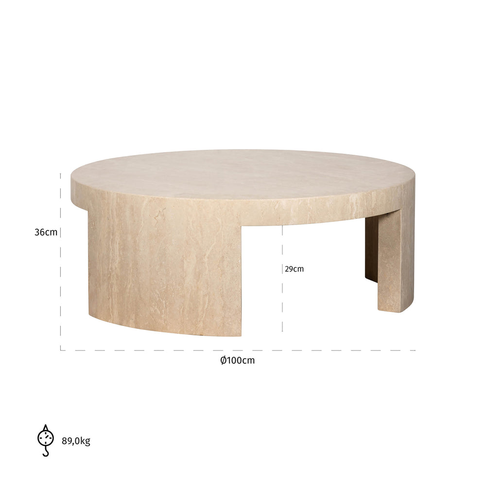 Măsuță de cafea Alexander Jones, bej, rotundă (Biltmore) – desen tehnic cu dimensiuni