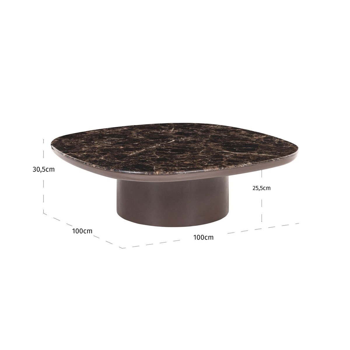 Măsuță de cafea Almundi, chocolat brown – desen tehnic cu dimensiuni
