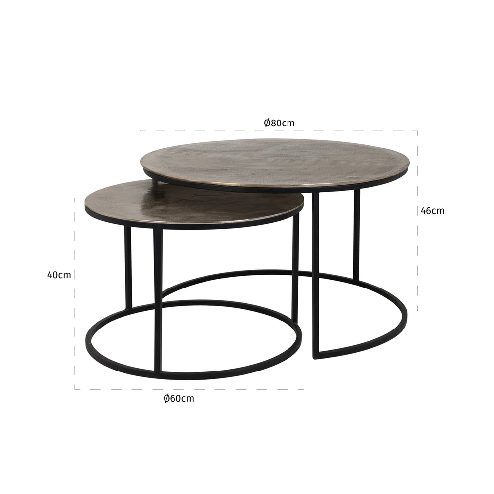 Măsuță de cafea Asher, auriu champagne (set de 2) – desen tehnic cu dimensiuni