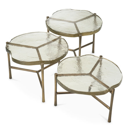 Măsuță de cafea Baldovini, sticlă realizată manual, set de 3