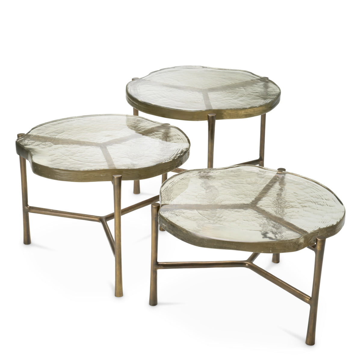 Măsuță de cafea Baldovini, sticlă realizată manual, set de 3