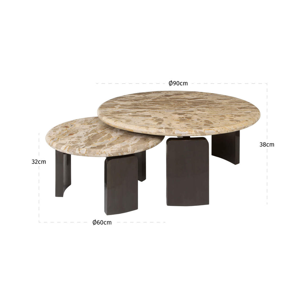 Măsuță de cafea Bayonne, bronz (set de 2) – desen tehnic cu dimensiuni