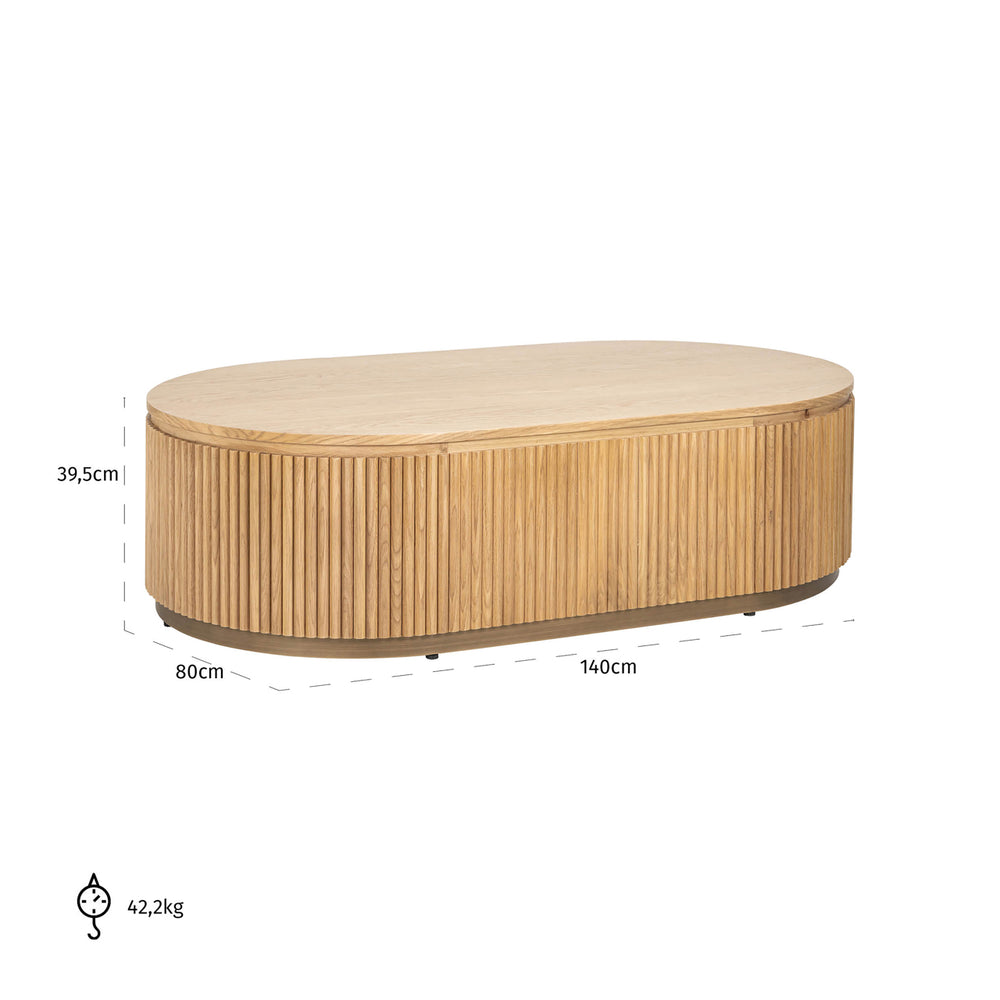 Măsuță de cafea Belfort, stejar natural – desen tehnic cu dimensiuni