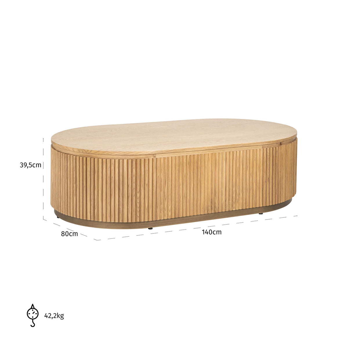Măsuță de cafea Belfort, stejar natural – desen tehnic cu dimensiuni