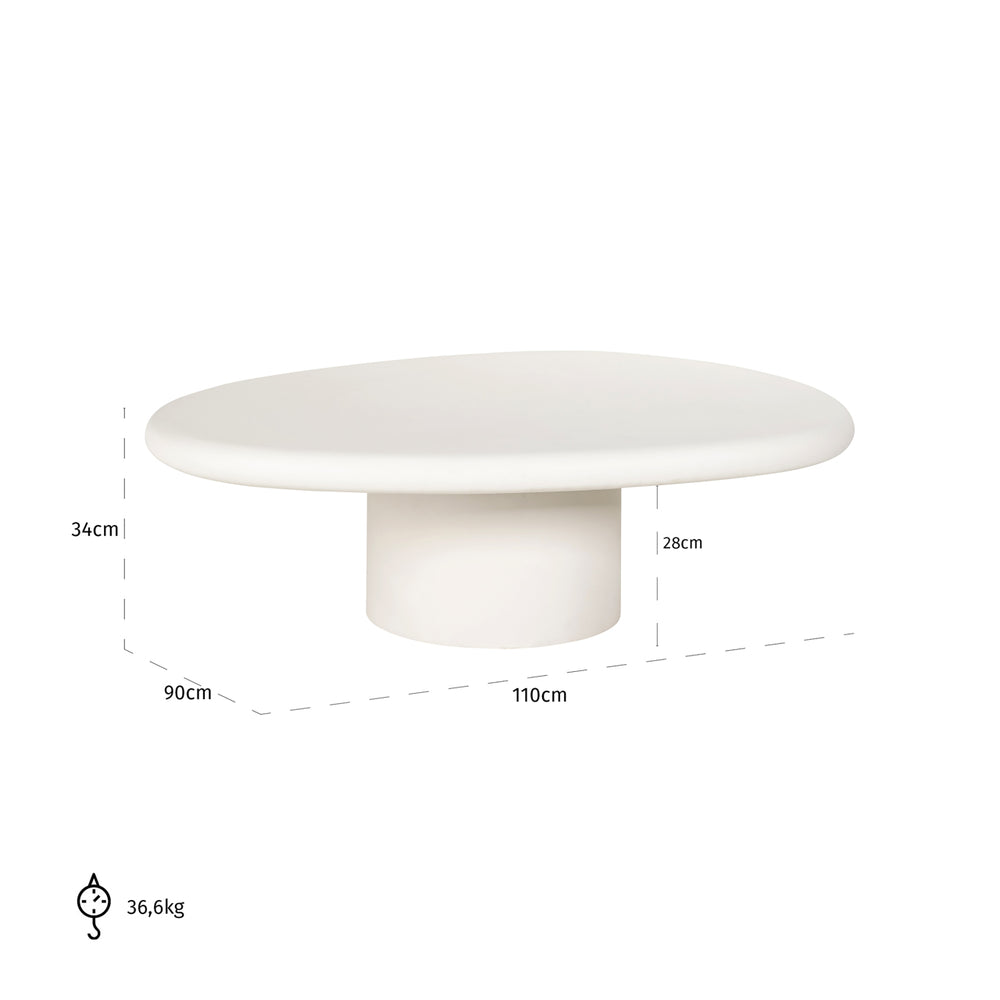 Măsuță de cafea Bloomstone, alb, 110 x 90 cm – desen tehnic cu dimensiuni