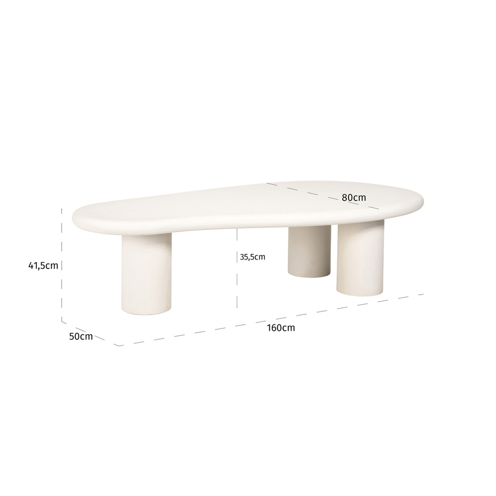 Măsuță de cafea Bloomstone, alb, 160 x 80 cm – desen tehnic cu dimensiuni