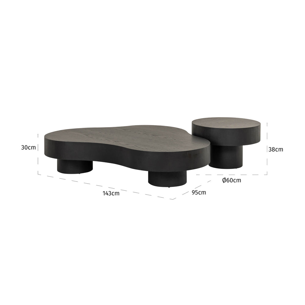 Măsuță de cafea Bogor, dark coffee (set de 2) – desen tehnic cu dimensiuni