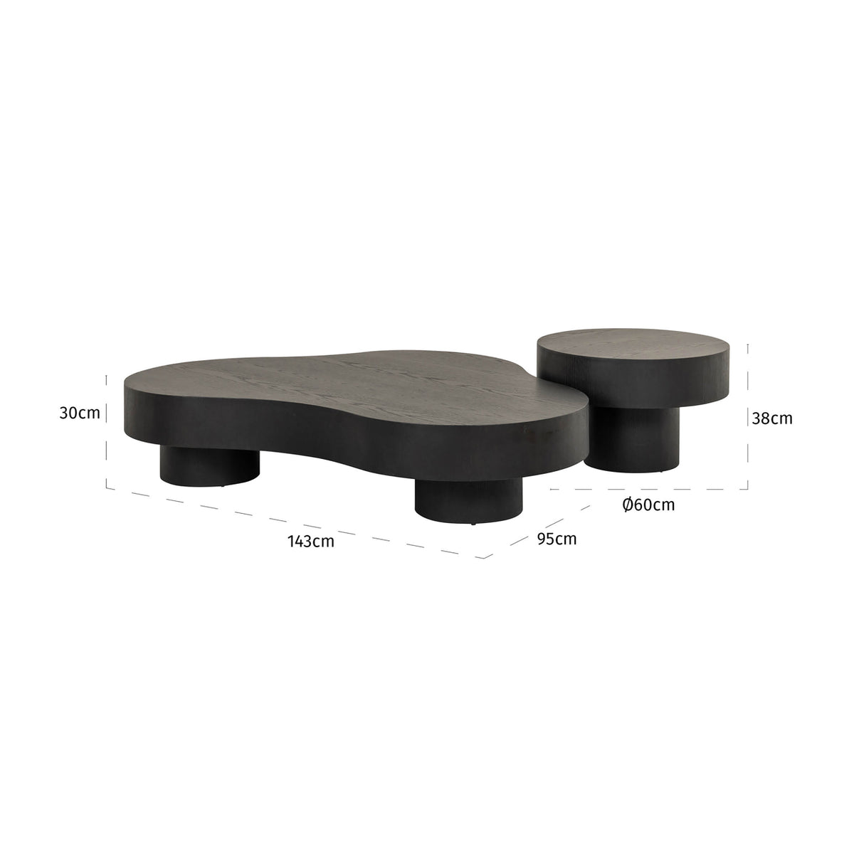 Măsuță de cafea Bogor, dark coffee (set de 2) – desen tehnic cu dimensiuni