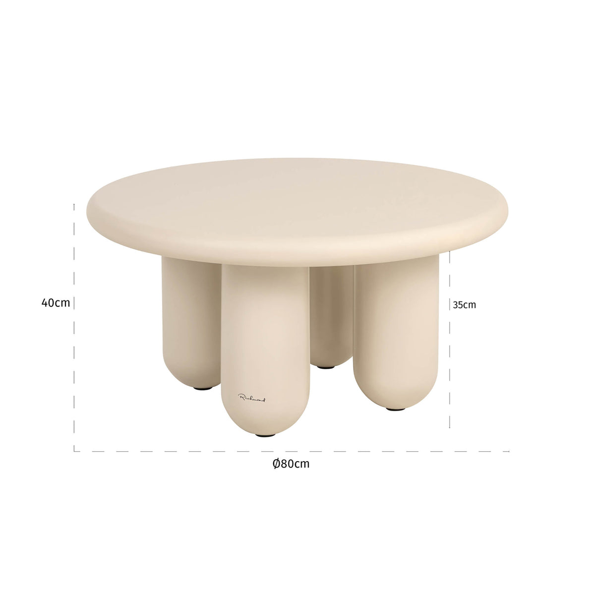 Măsuță de cafea Calma, bej, Ø 80 cm – desen tehnic cu dimensiuni