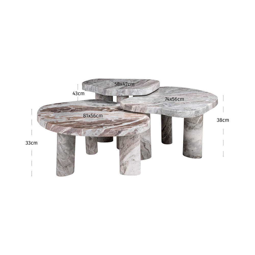 Măsuță de cafea Camino Blush, bej (set de 3) – desen tehnic cu dimensiuni