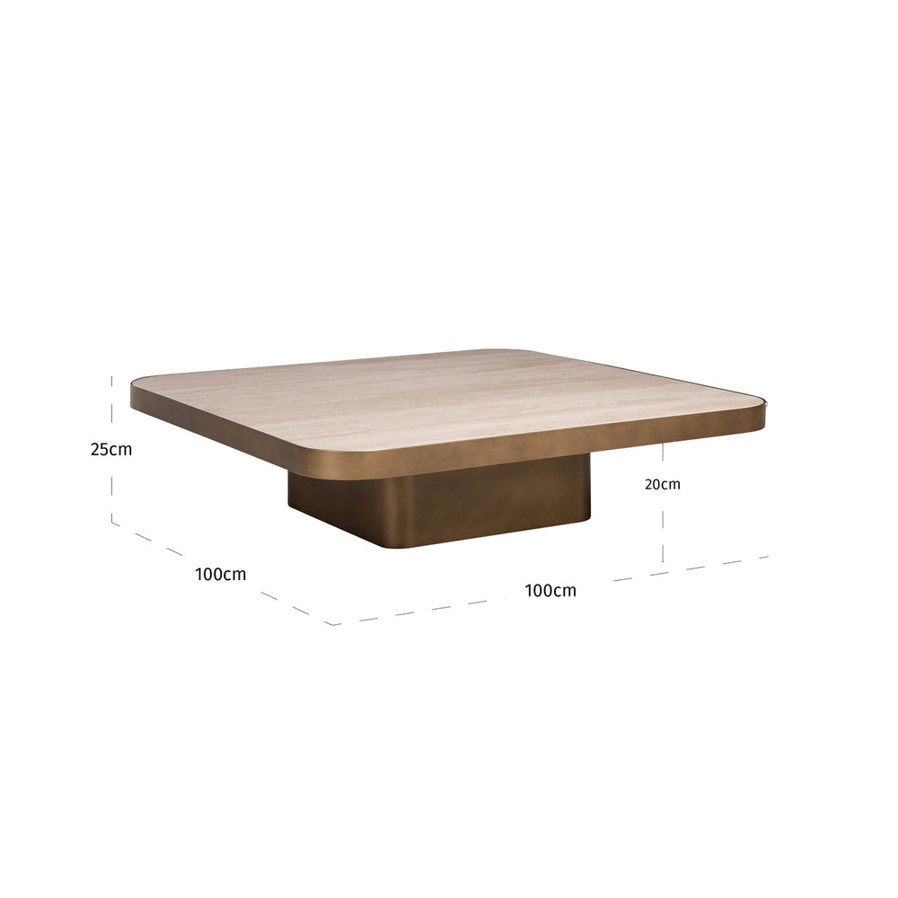 Măsuță de cafea Claridge, bej, 100 x 100 cm (cumulus) – desen tehnic cu dimensiuni