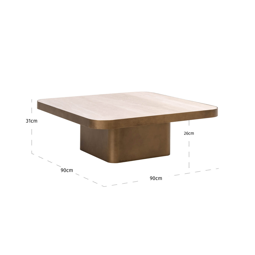 Măsuță de cafea Claridge, bej, 90 x 90 cm (cumulus) – desen tehnic cu dimensiuni