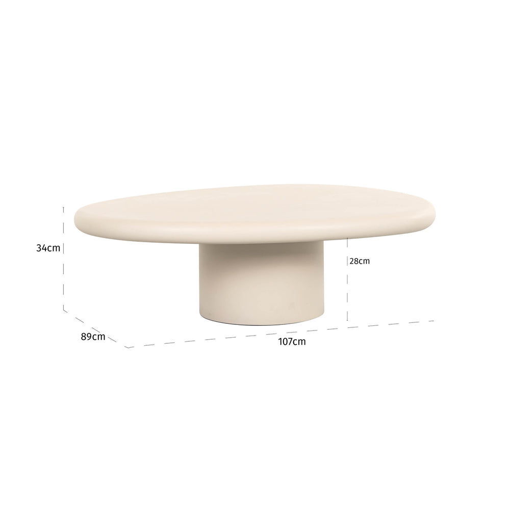 Măsuță de cafea Clayton, bej, 110 x 90 cm – desen tehnic cu dimensiuni