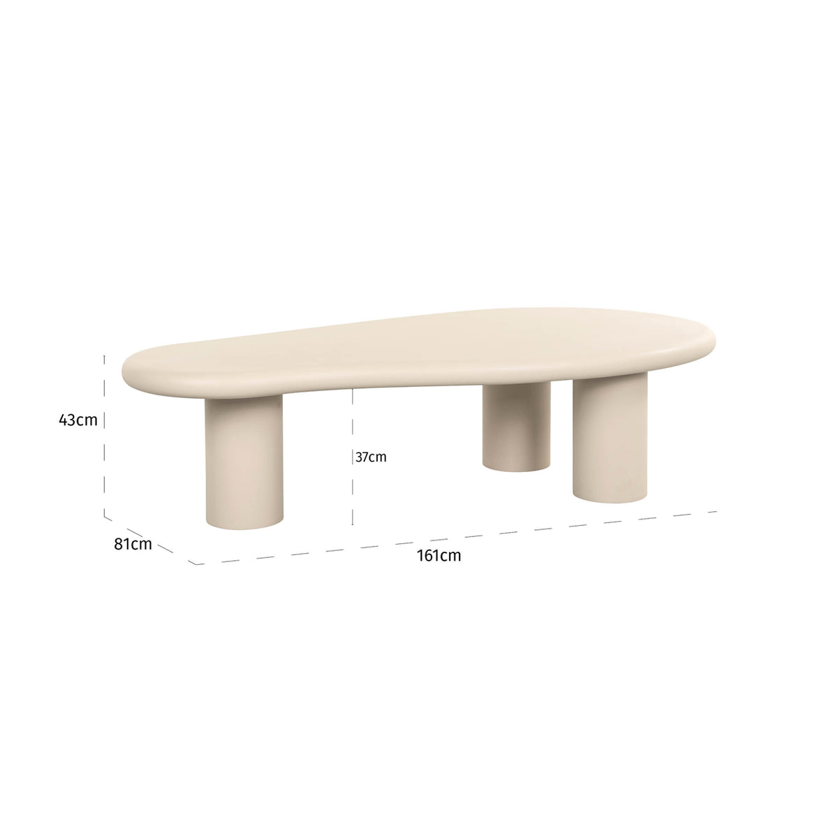 Măsuță de cafea Clayton, bej, 160 x 80 cm – desen tehnic cu dimensiuni