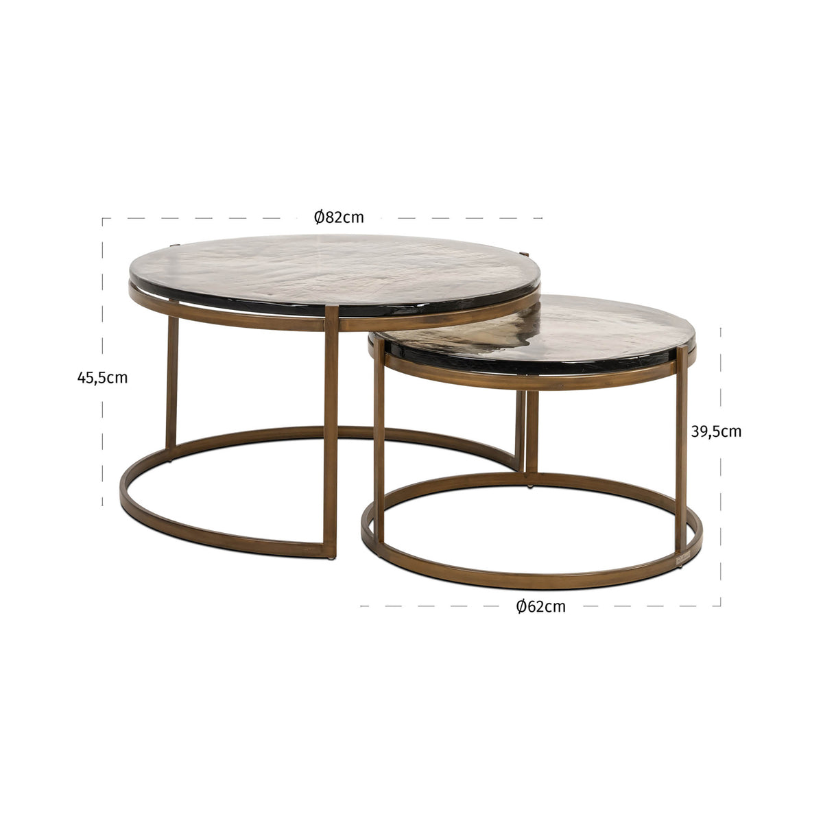 Măsuță de cafea Cleo, auriu (set de 2) – desen tehnic cu dimensiuni