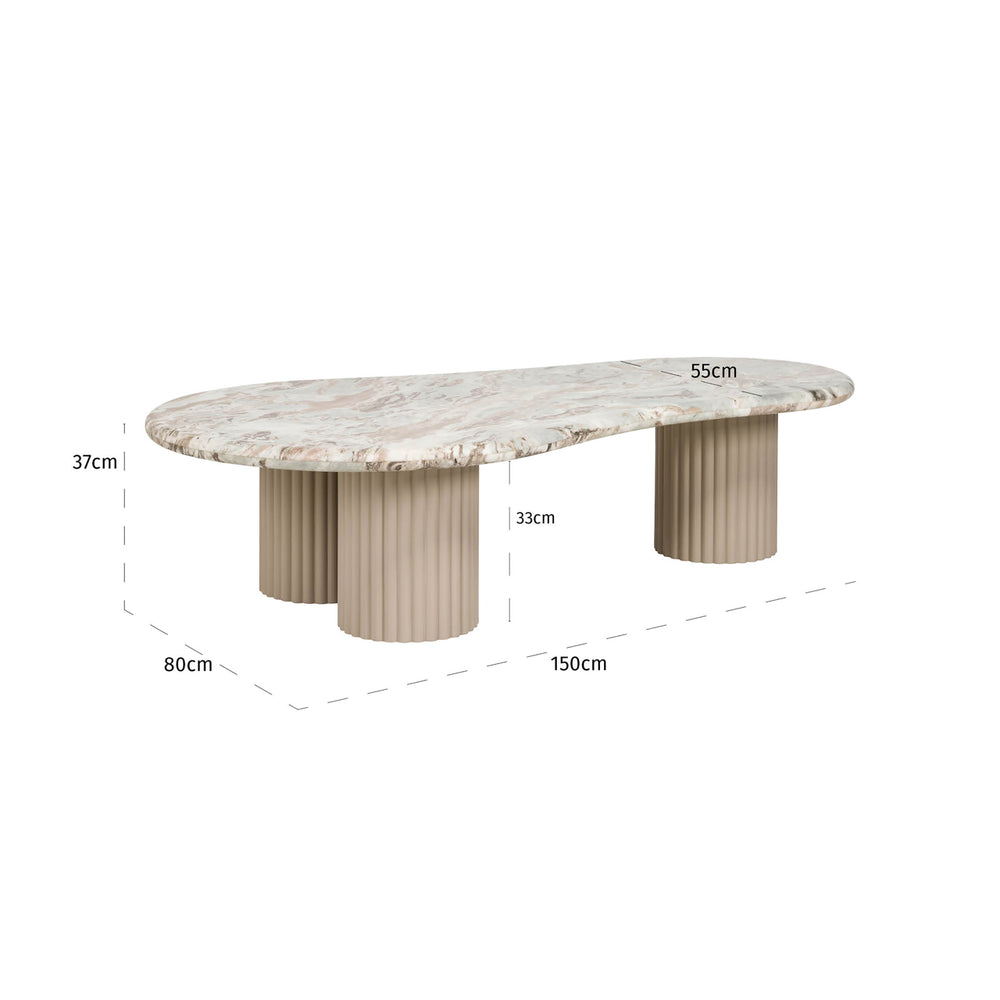 Măsuță de cafea Coronel, Blush bej – desen tehnic cu dimensiuni