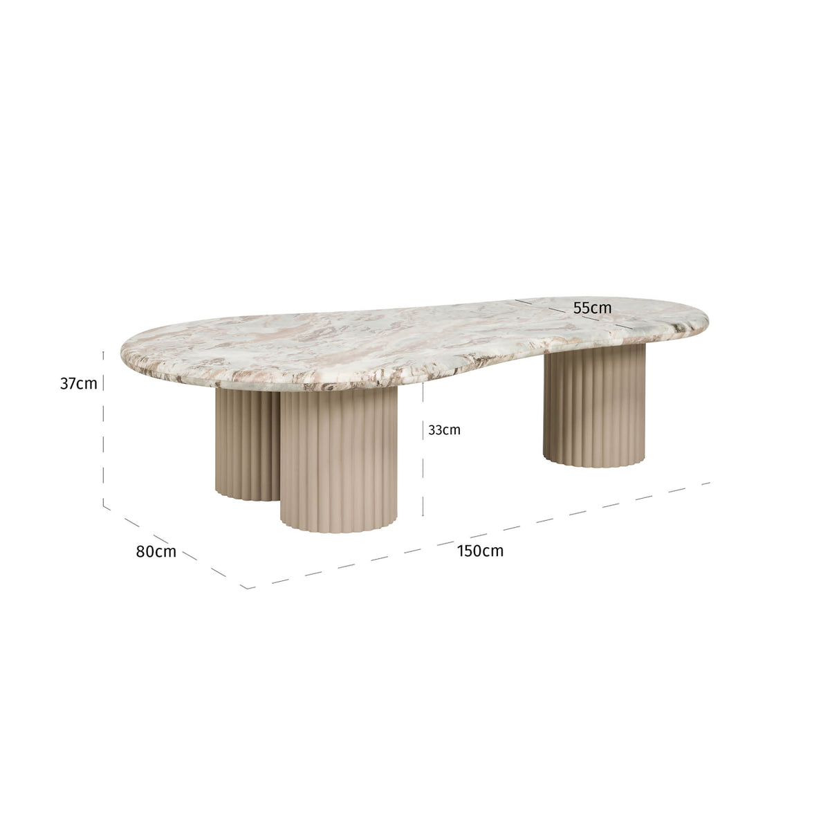Măsuță de cafea Coronel, Blush bej – desen tehnic cu dimensiuni