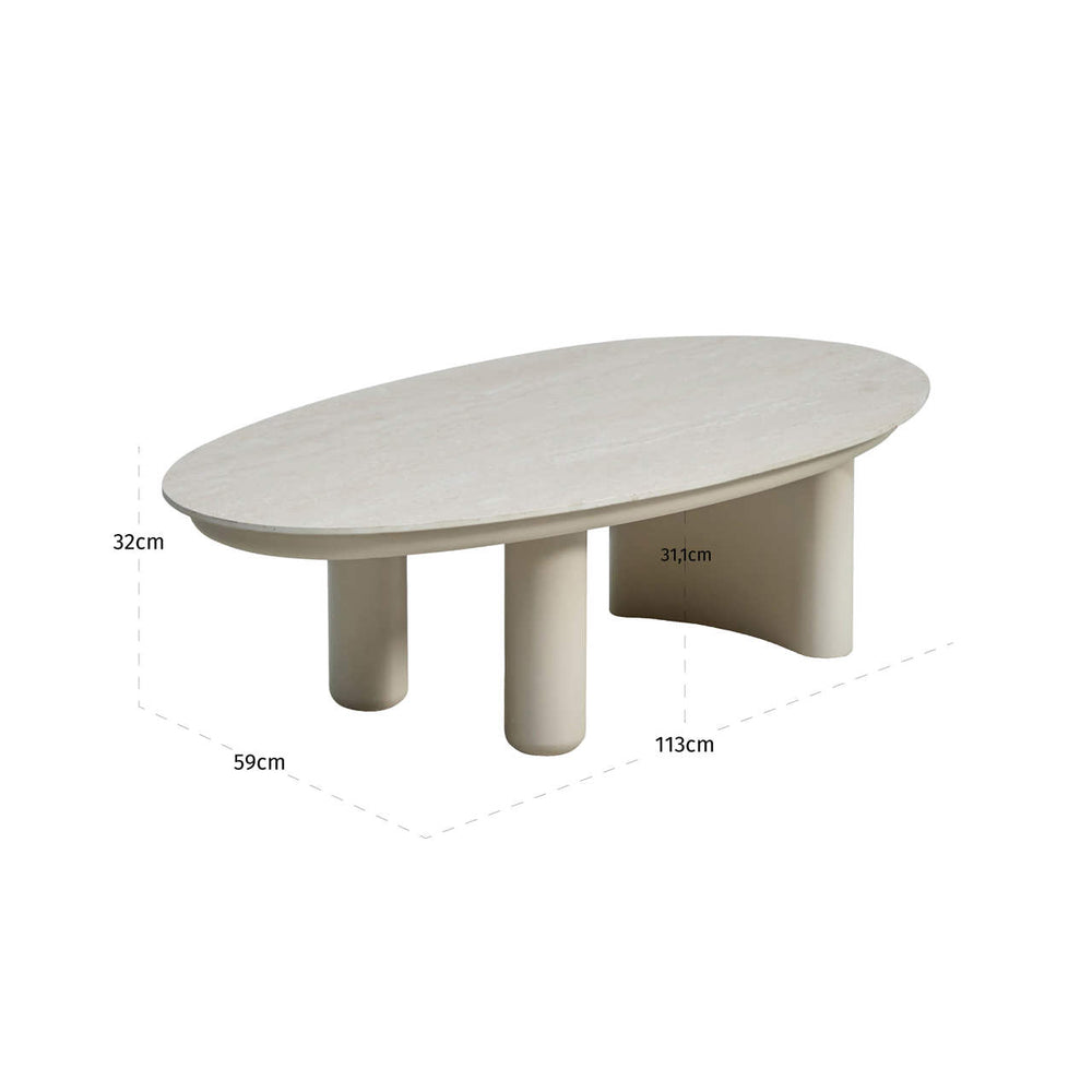 Măsuță de cafea de exterior Vêndome, bej – desen tehnic cu dimensiuni