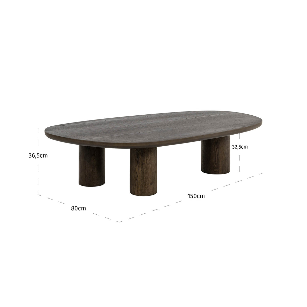 Măsuță de cafea Ellington, maro – desen tehnic cu dimensiuni