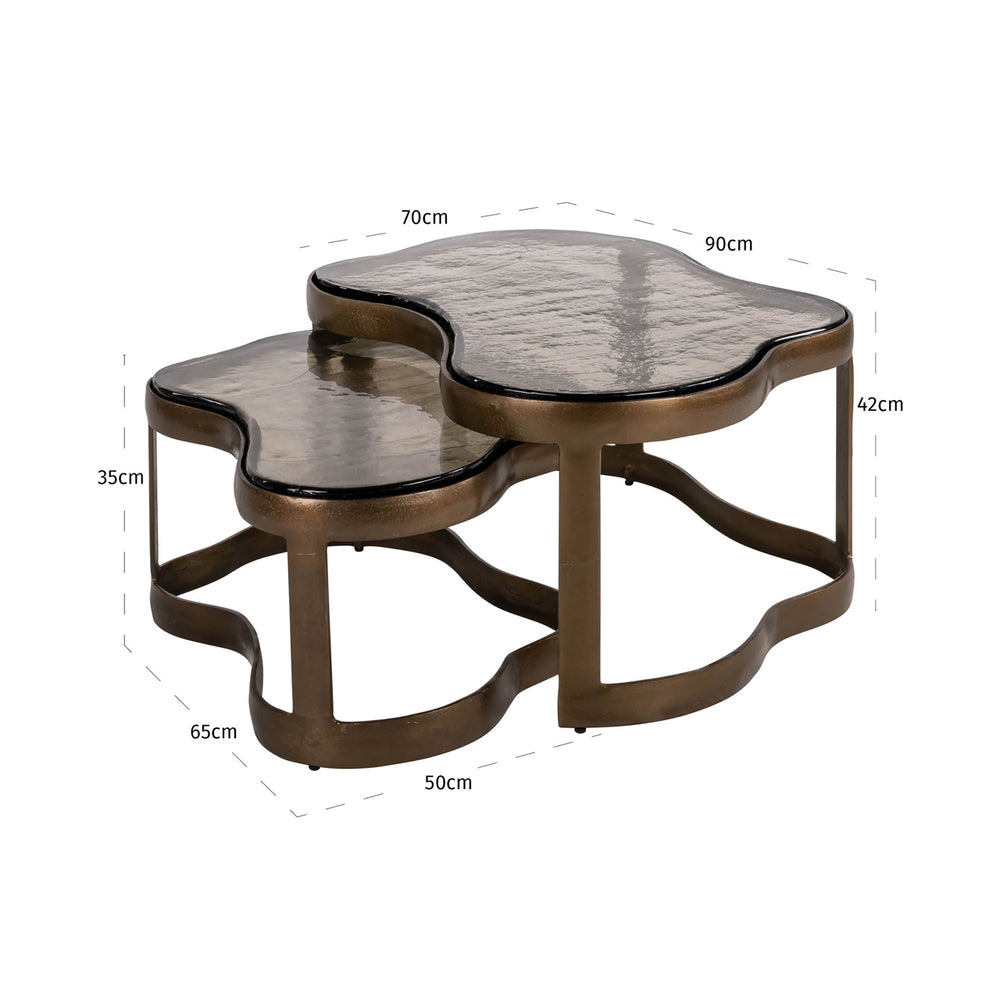 Măsuță de cafea Fairfield, alamă antichizată (set de 2) – desen tehnic cu dimensiuni