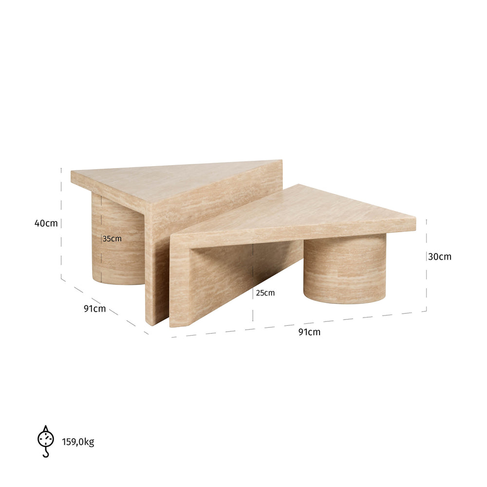 Măsuță de cafea Fictus, bej (set de 2) – desen tehnic cu dimensiuni
