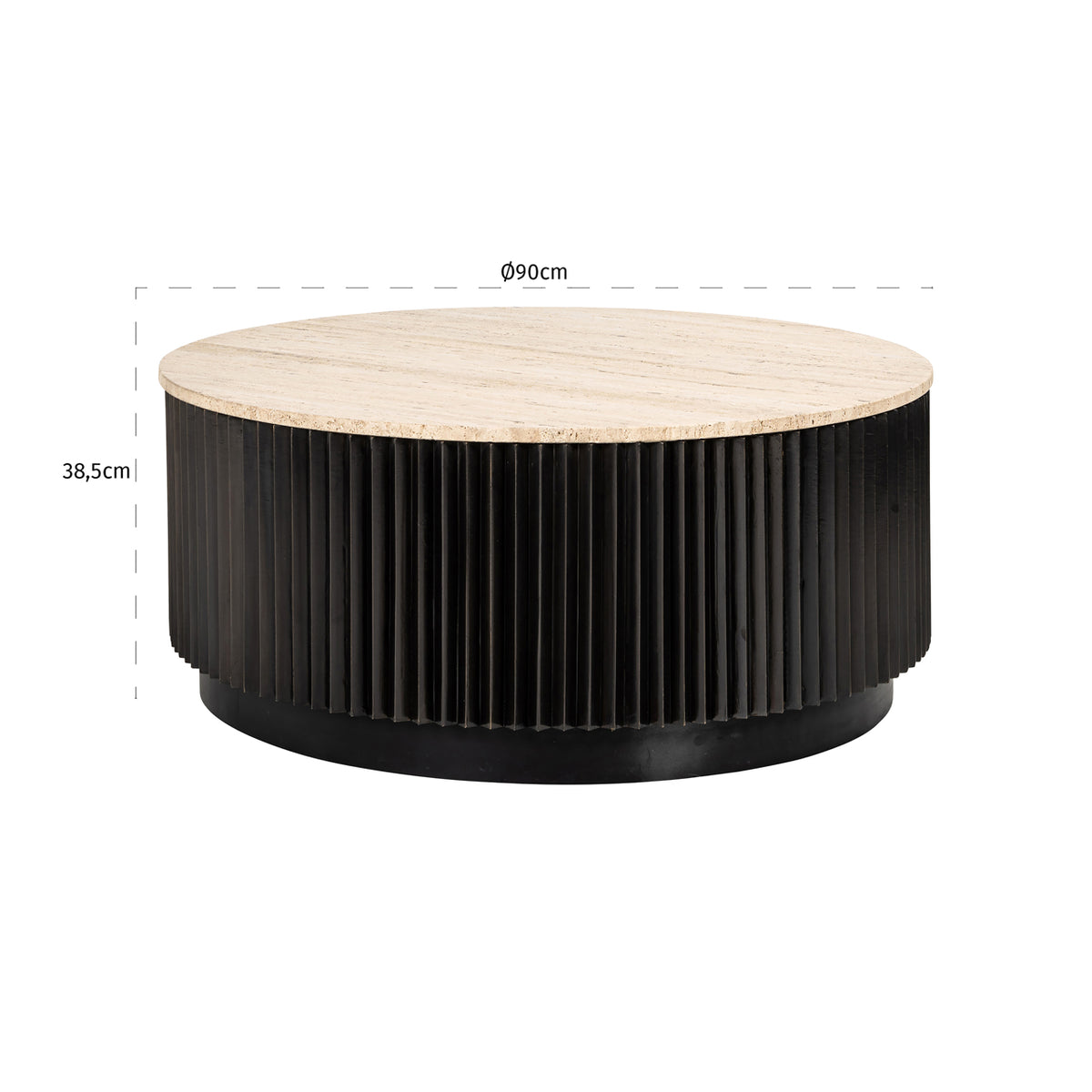 Măsuță de cafea Hampton, maro închis, Ø 90 cm – desen tehnic cu dimensiuni