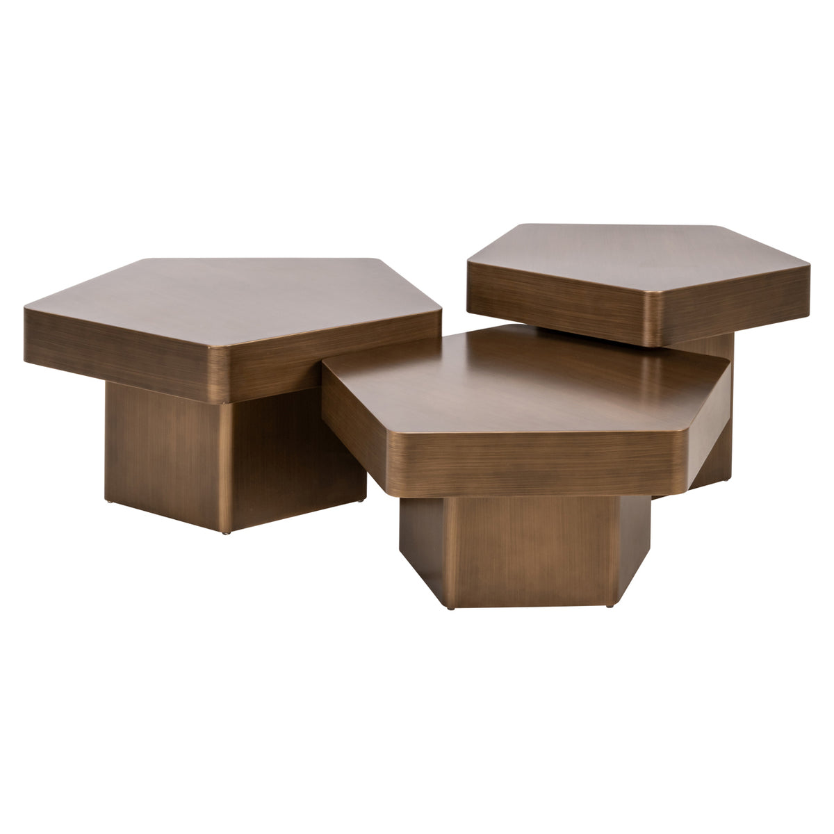 Măsuță de cafea Hexa, auriu periat (set de 3)