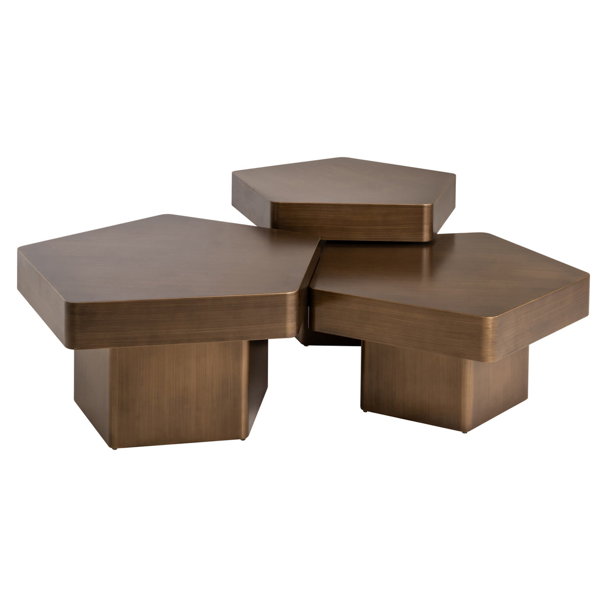 Măsuță de cafea Hexa, auriu periat (set de 3)