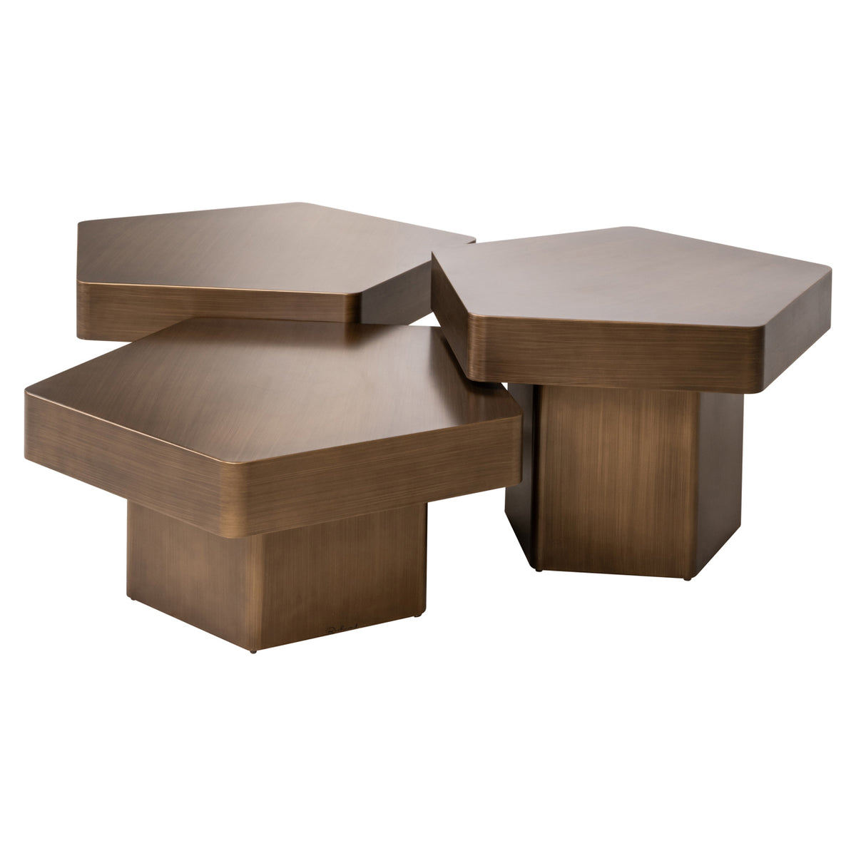 Măsuță de cafea Hexa, auriu periat (set de 3)