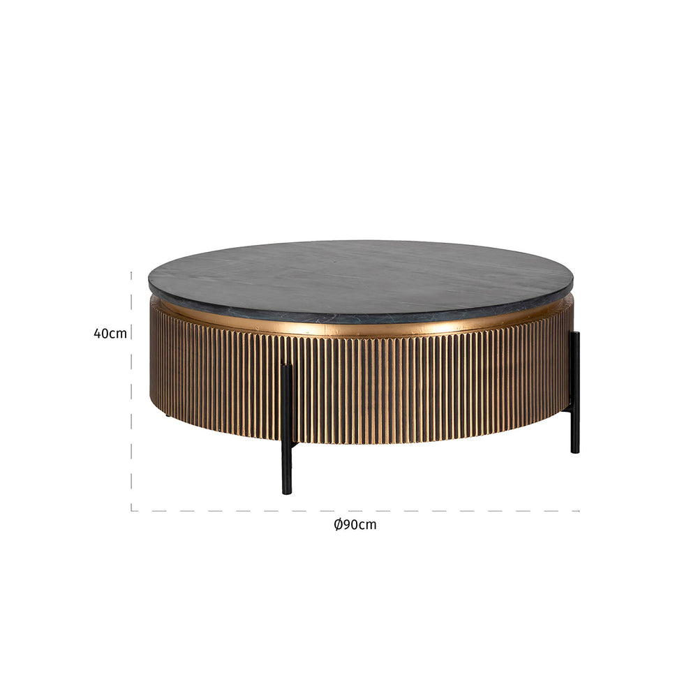 Măsuță de cafea Ironville, auriu, Ø 90 cm – desen tehnic cu dimensiuni